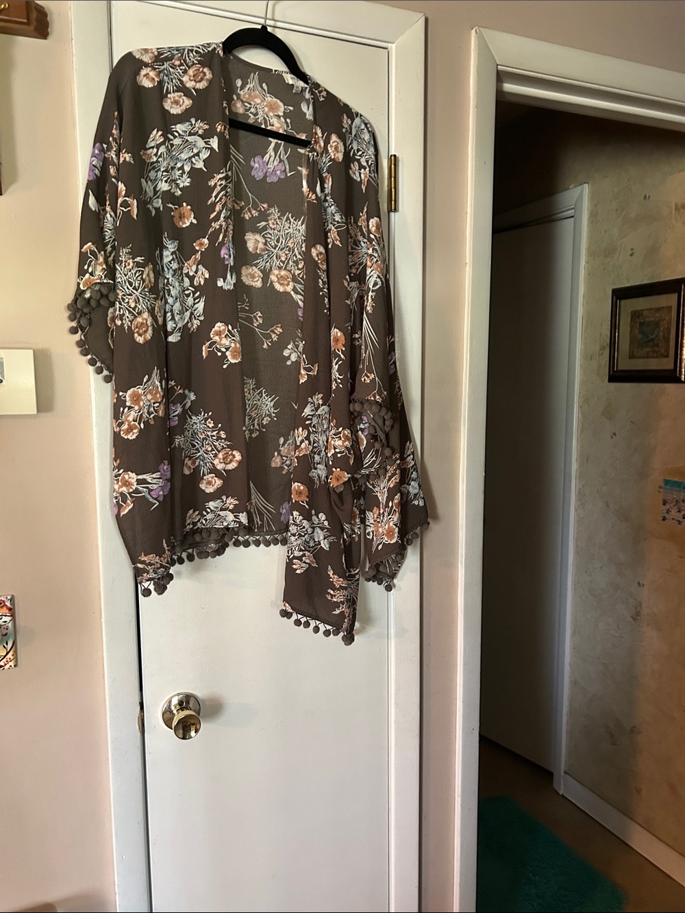 Umgee Floral Lightweight Kimono in Brown with Purple & Cream Accents